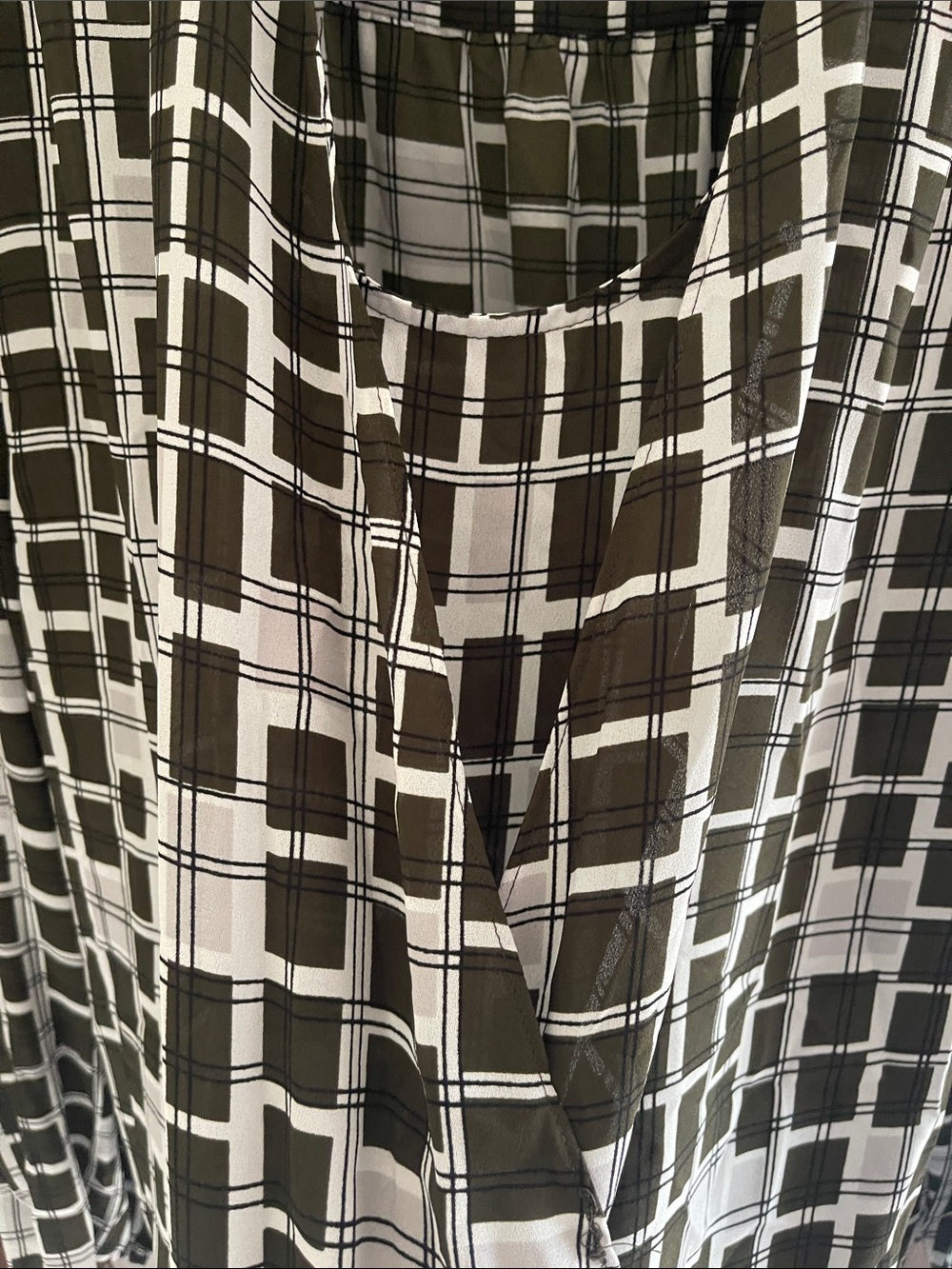 Alfani Olive Green and White Plaid Draped Blouse - Picture 3 of 4